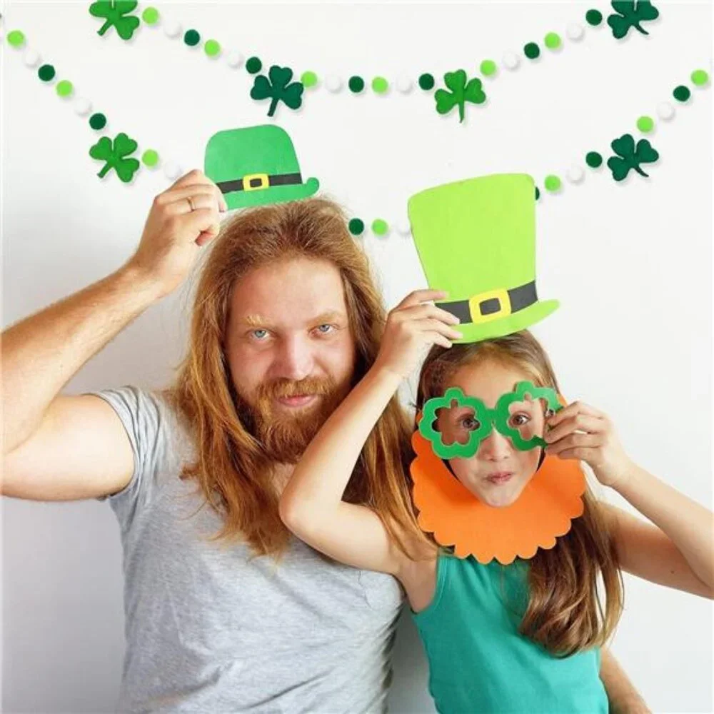 8.2Ft St. Patrick's Day Felt Pom Banner Lucky Shamrock Garland Green